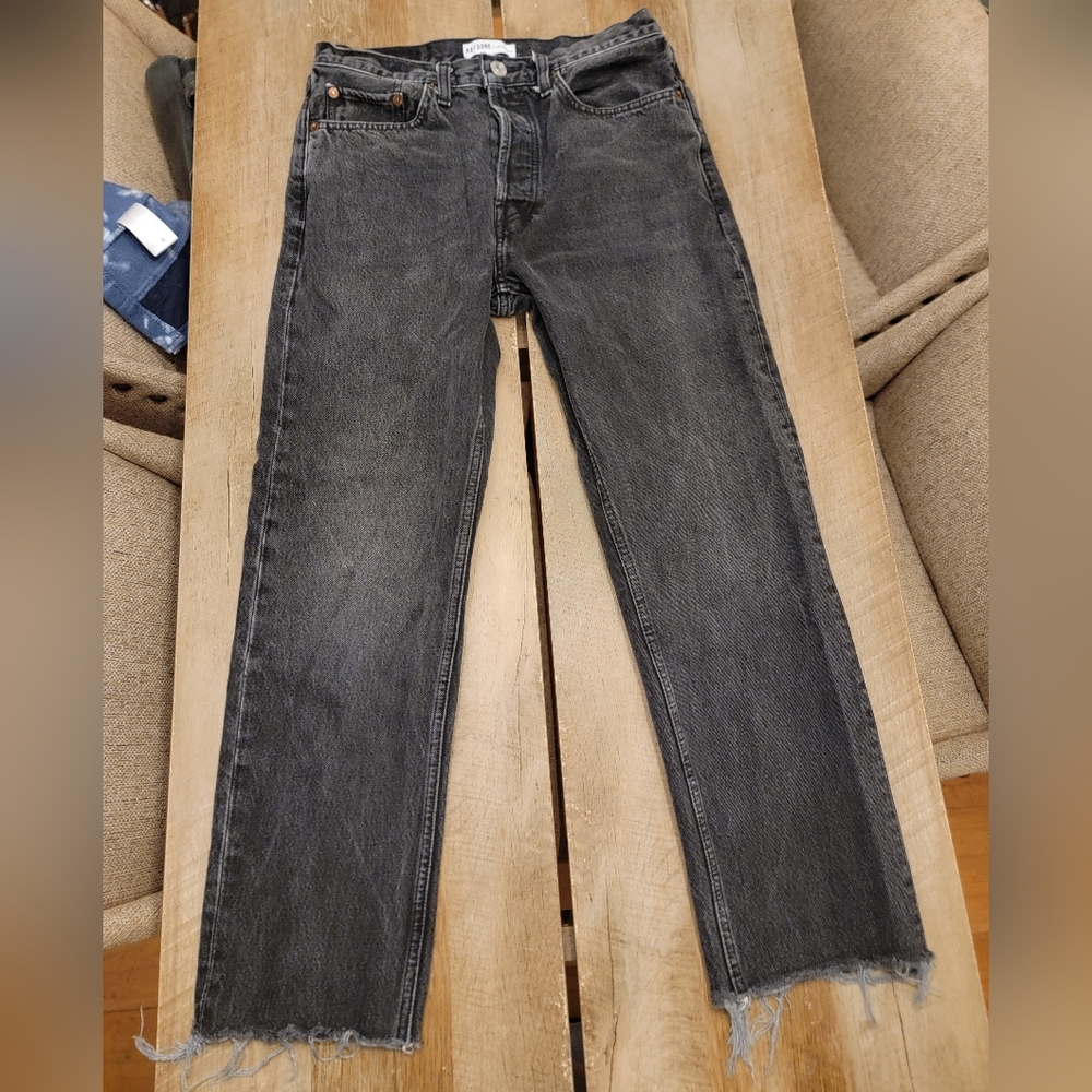 Redone 70s Stove Pipe High Waist Straight Jean Aged Black